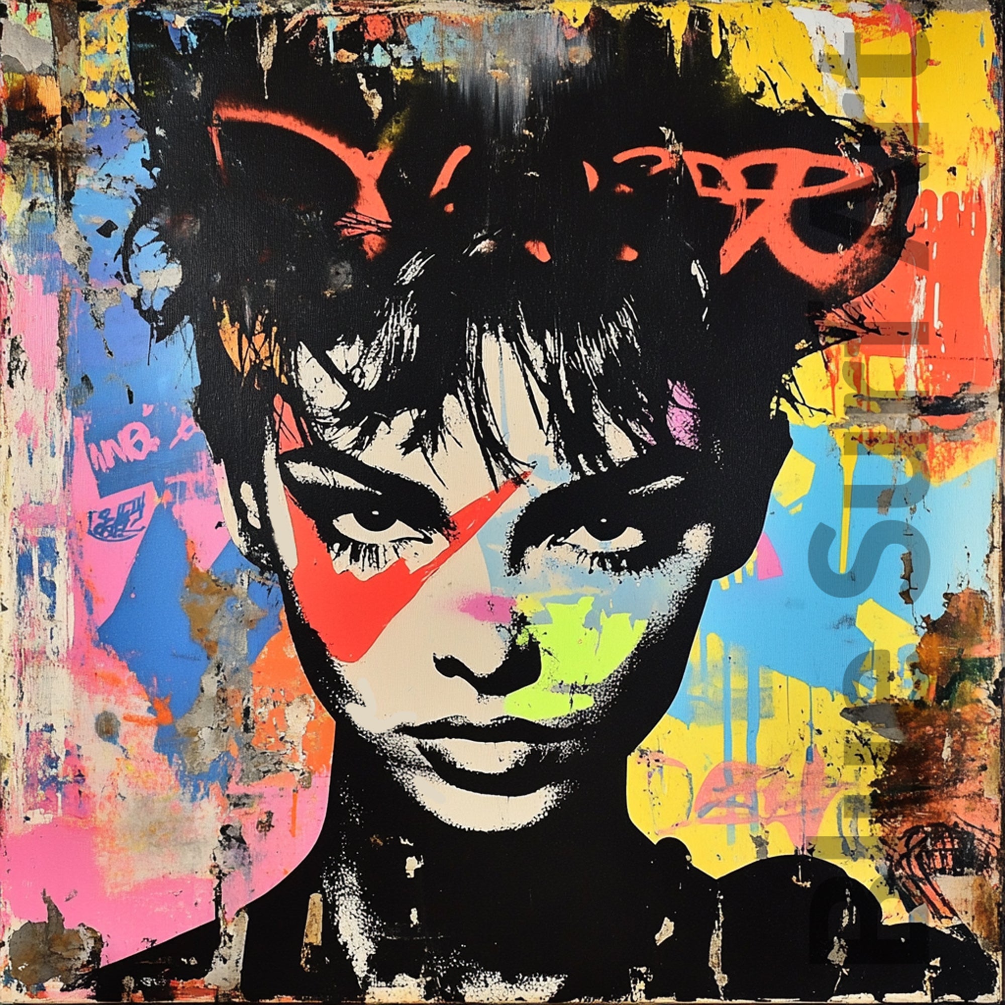Artistic portrait with colorful abstract background