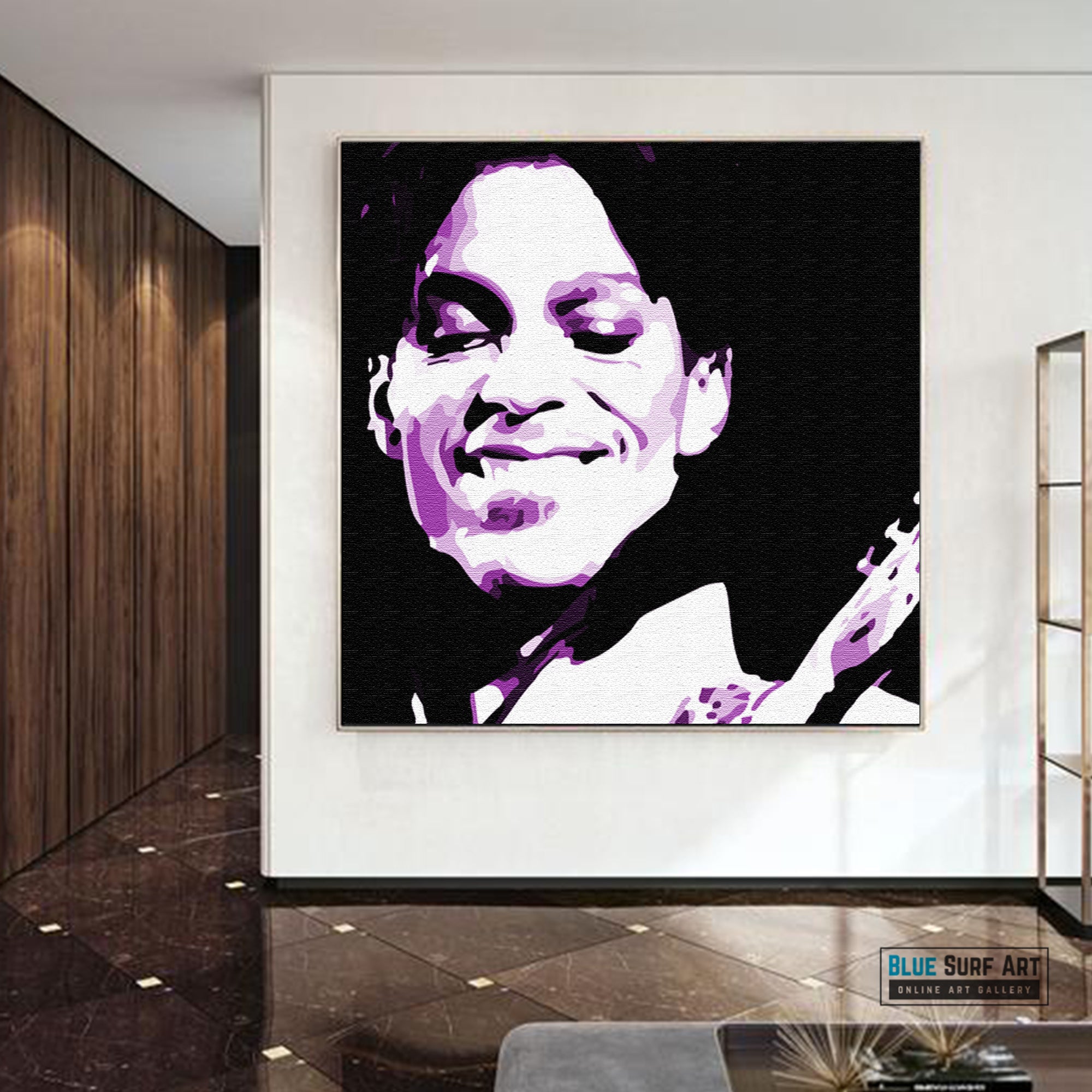 Prince Rogers Nelson Purple Rain Pop Art Original Oil Painting on Canvas by Blue Surf Art Showcase 