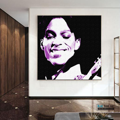 Prince Rogers Nelson Purple Rain Pop Art Original Oil Painting on Canvas by Blue Surf Art Showcase 