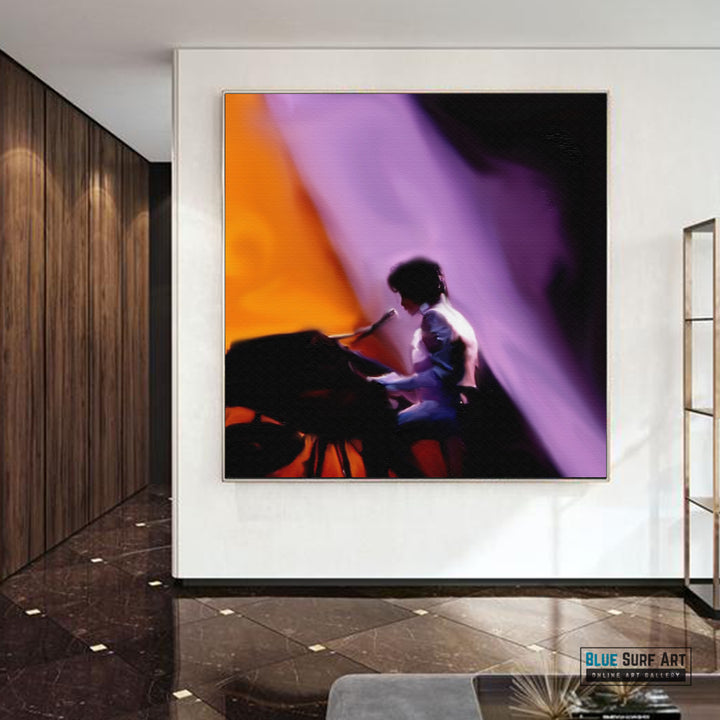 Prince Rogers Nelson Wall Art Prince on Stage Play the Piano Painting. Prince Rogers Nelson Pop Art Painting, Prince Fans Art Blue Surf Art