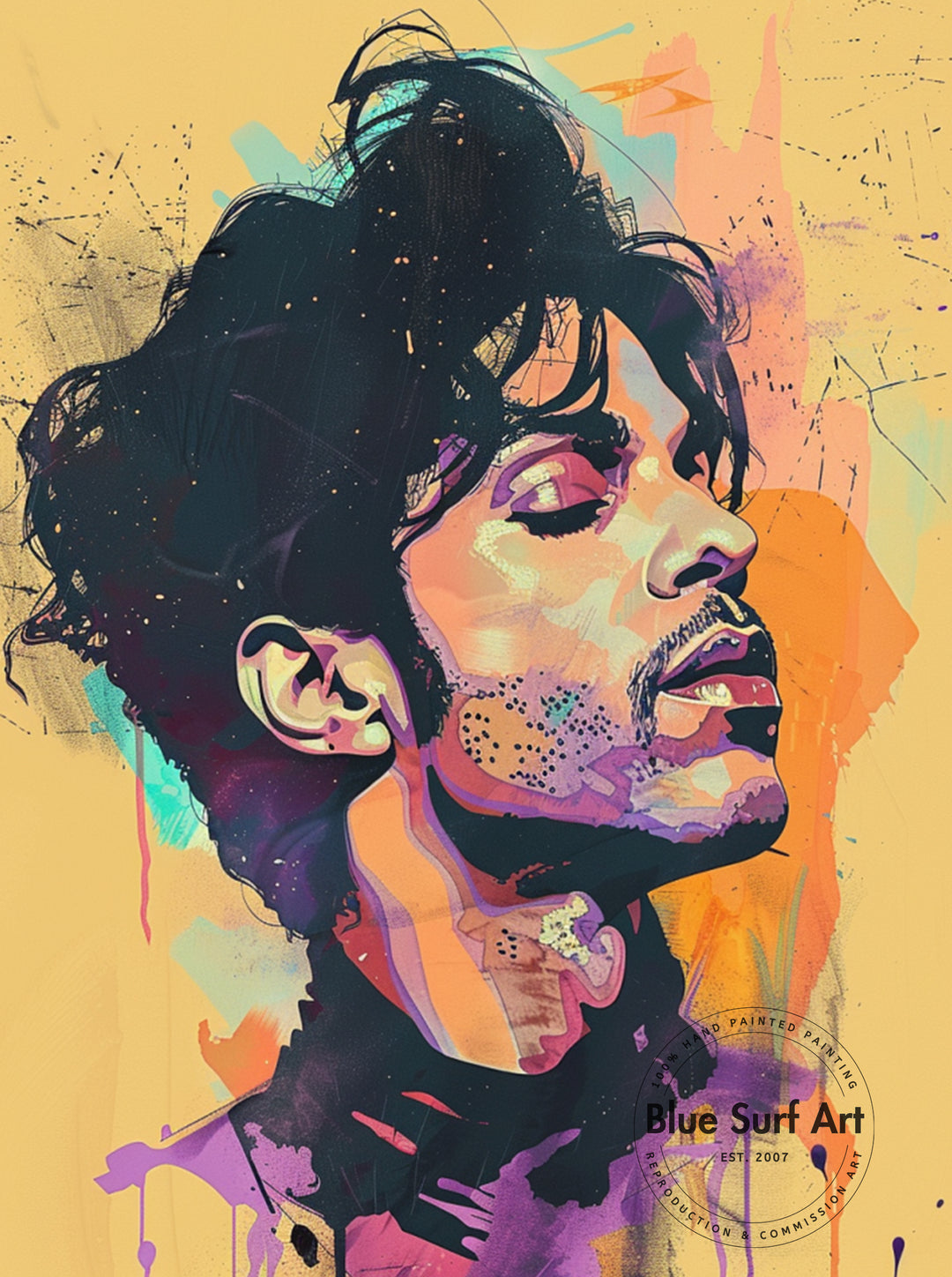 Prince Rogers Nelson Wall Art Portrait Pop Art Original Oil on Canvas