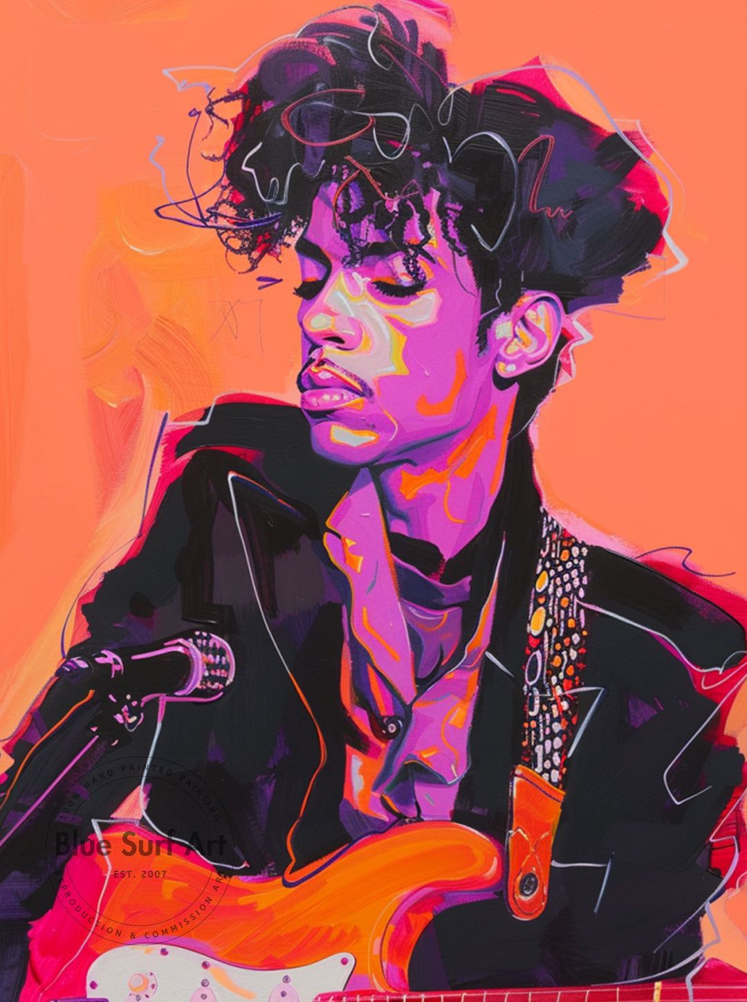 Prince Rogers Nelson Wall Art Portrait Pop Art Original Oil on Canvas