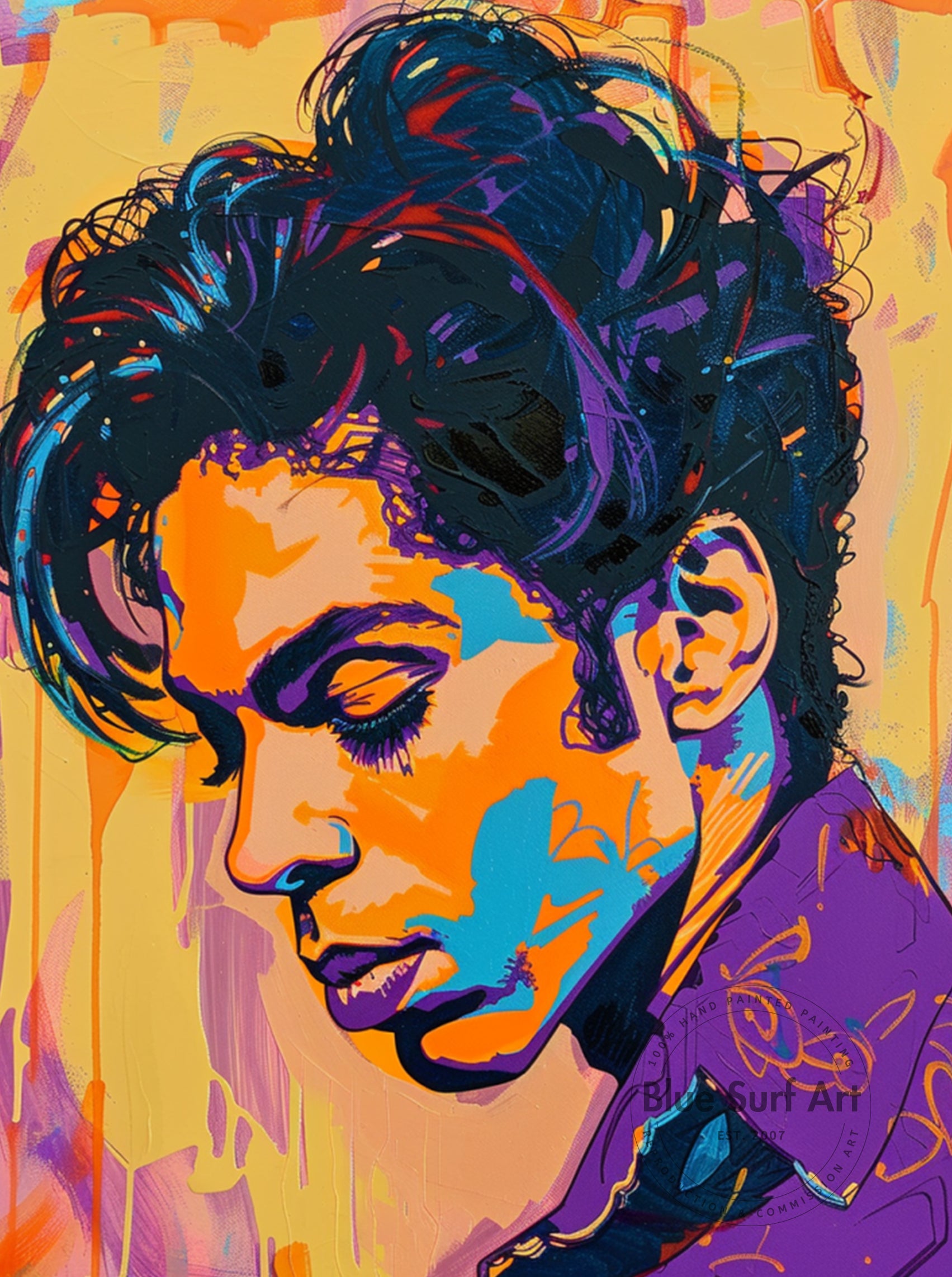 Prince Rogers Nelson Wall Art Portrait Pop Art Original Oil on Canvas