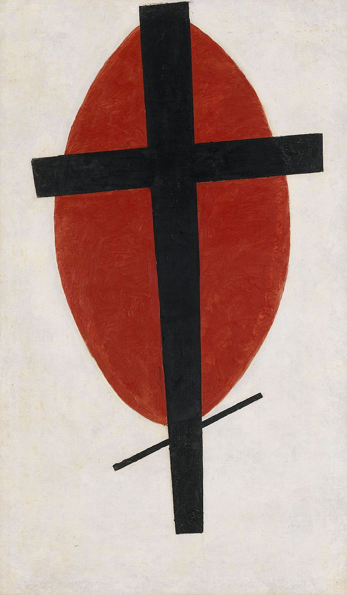 Mystic Suprematism (black cross on red oval) by Kazimir Malevich