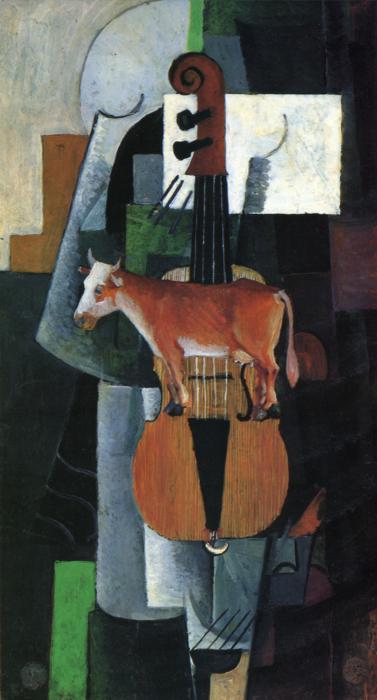 Cow and Fiddle Painting by Kazimir Malevich