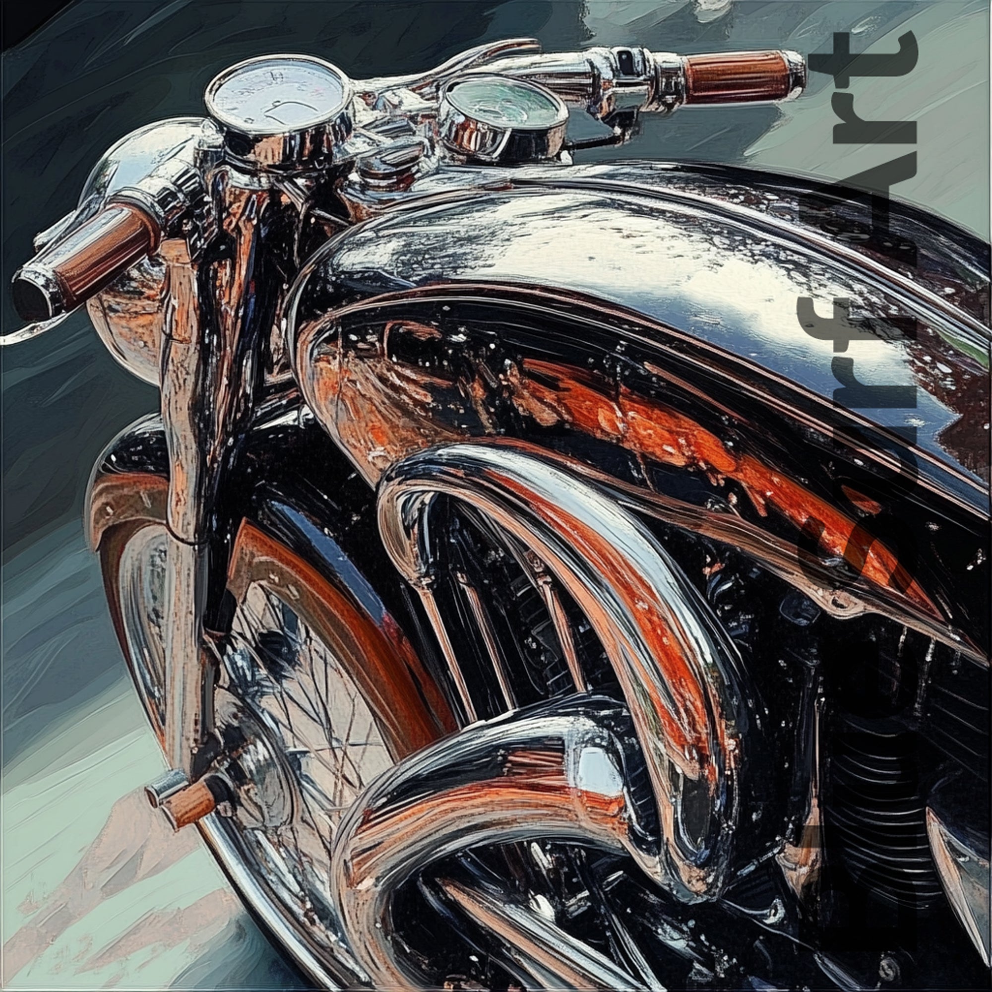 Close-up of a motorcycle's handlebar and chrome details