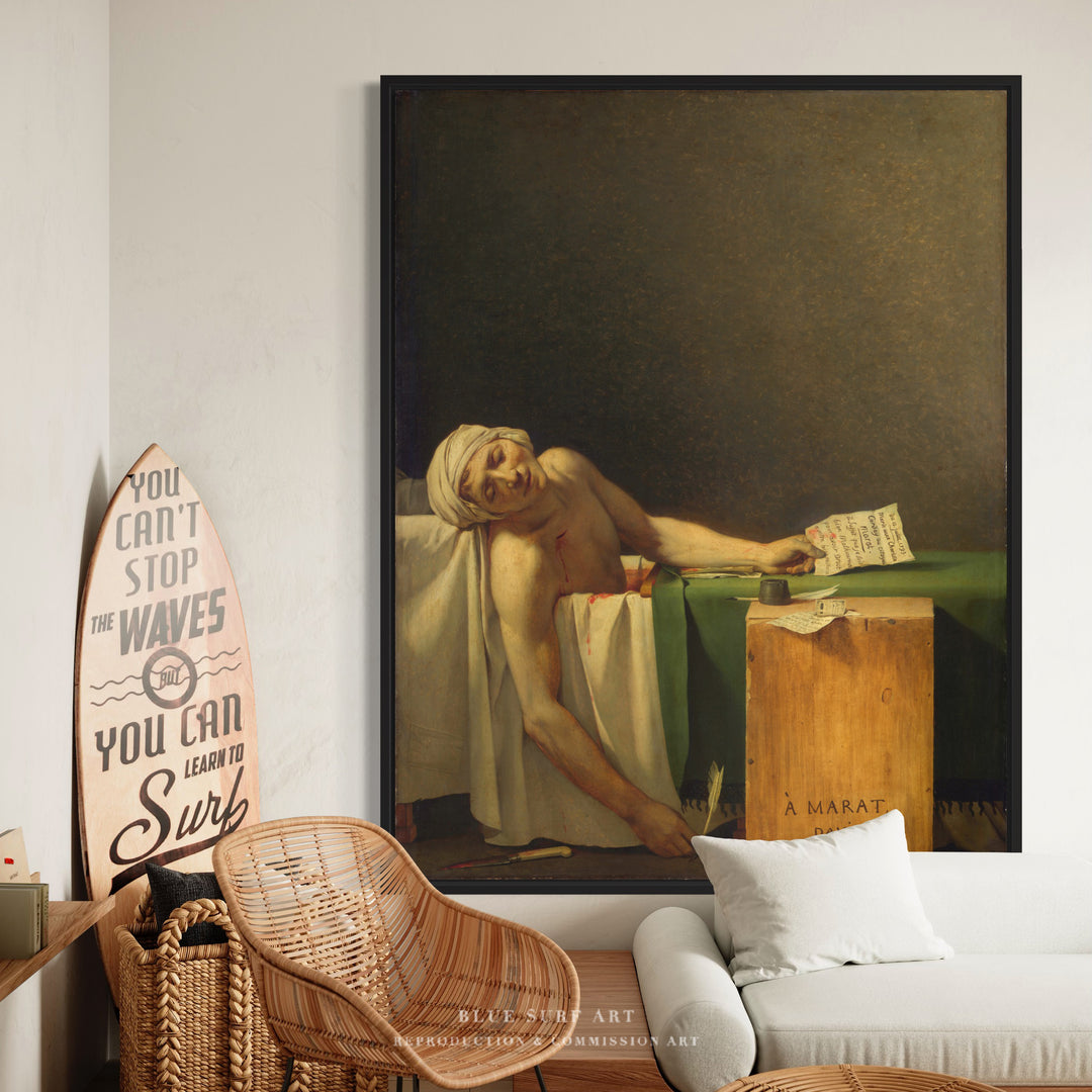 The Death of Marat by Jacques-Louis David. Reproduction oil on canvas. Blue Surf Art Studio