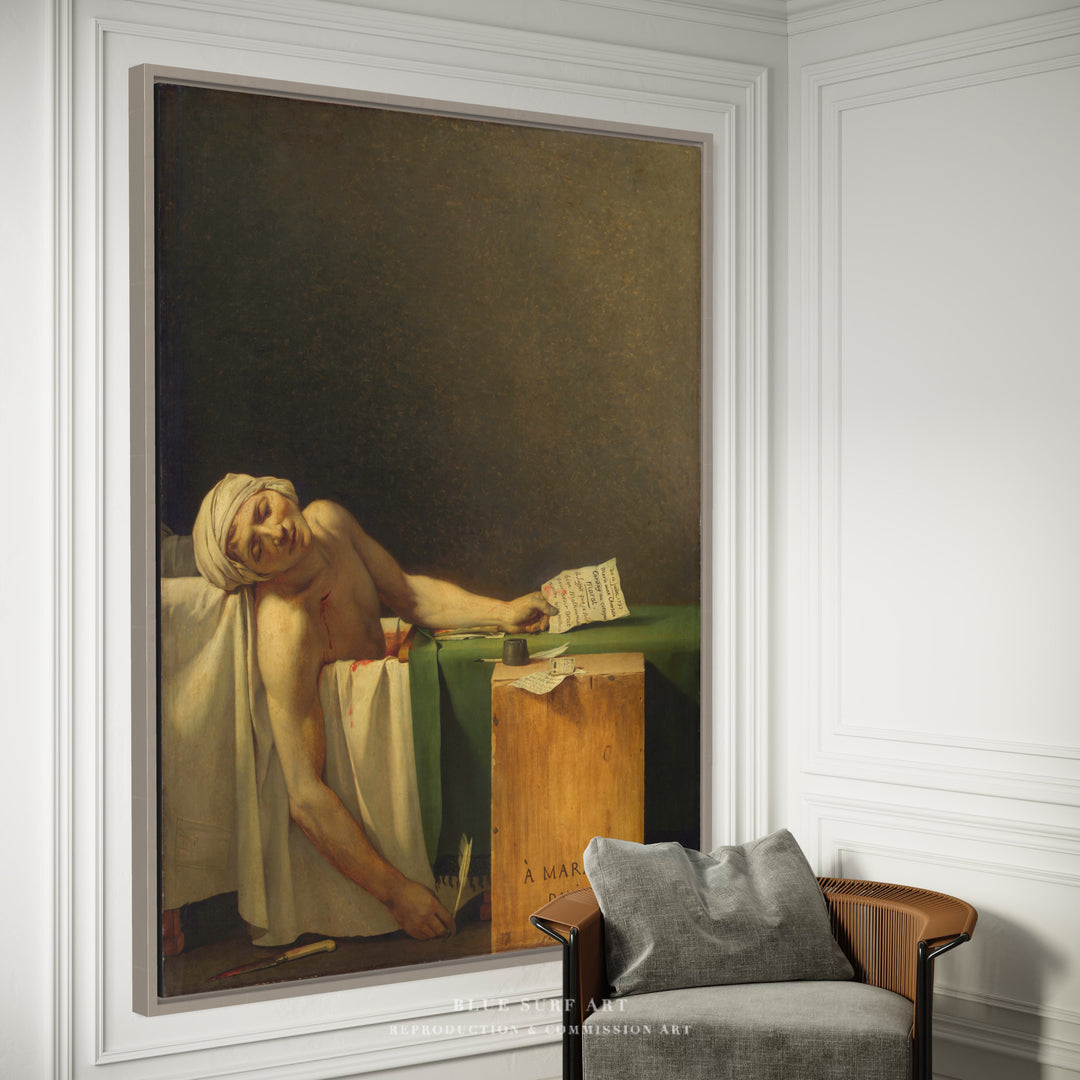 The Death of Marat by Jacques-Louis David. Reproduction oil on canvas. Blue Surf Art Studio