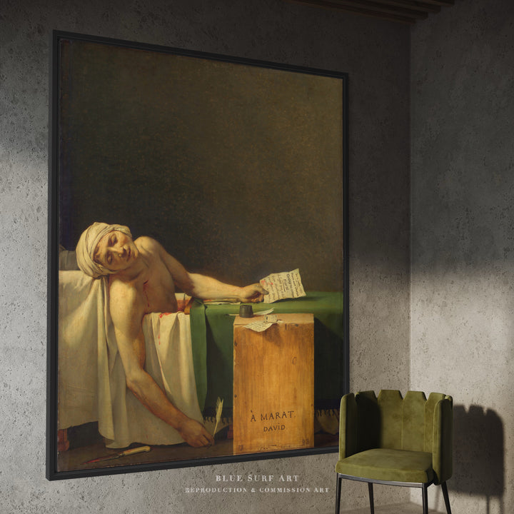 The Death of Marat by Jacques-Louis David. Reproduction oil on canvas. Blue Surf Art Studio