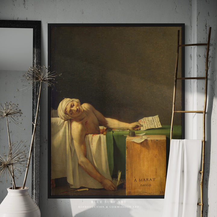 The Death of Marat by Jacques-Louis David. Reproduction oil on canvas. Blue Surf Art Studio