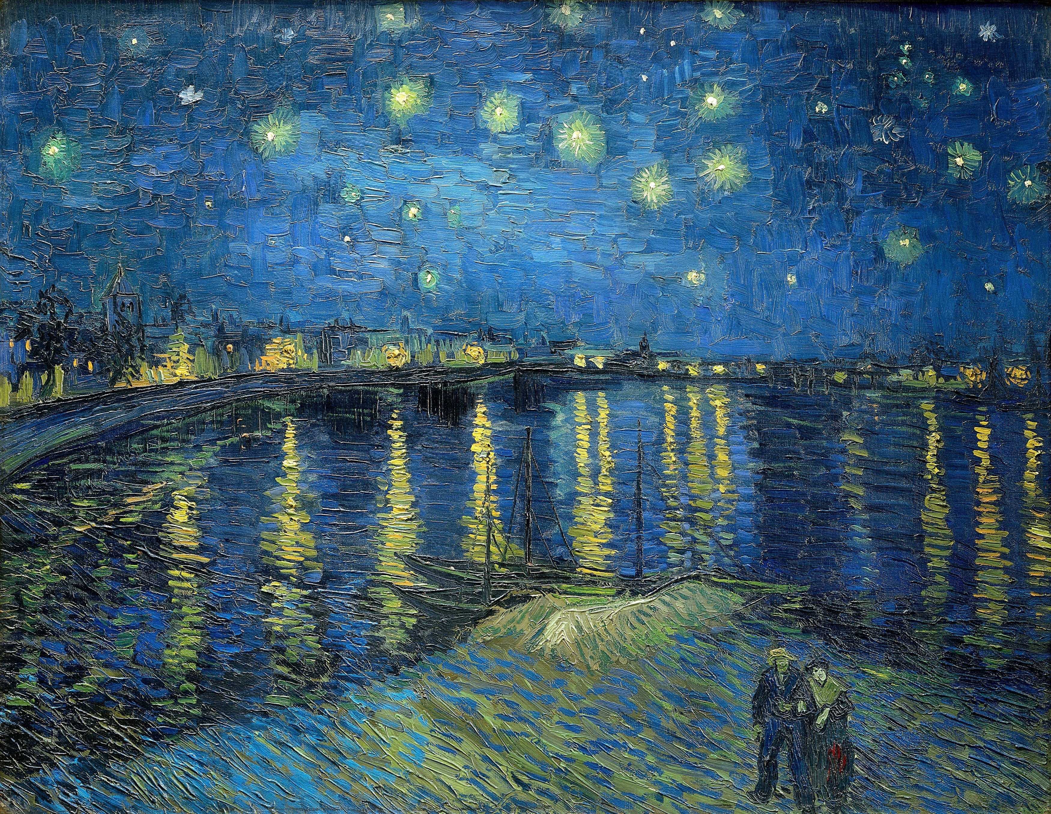 Starry Night Over the Rhone Vincent Van Gogh 100% Hand Painted Art. Blue Surf Art