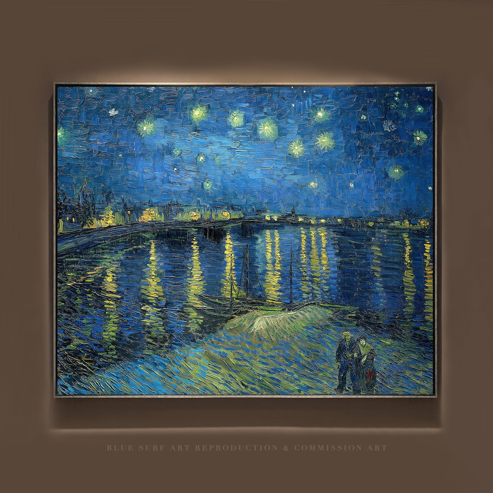 Starry Night Over the Rhone Vincent Van Gogh 100% Hand Painted Art. Blue Surf Art