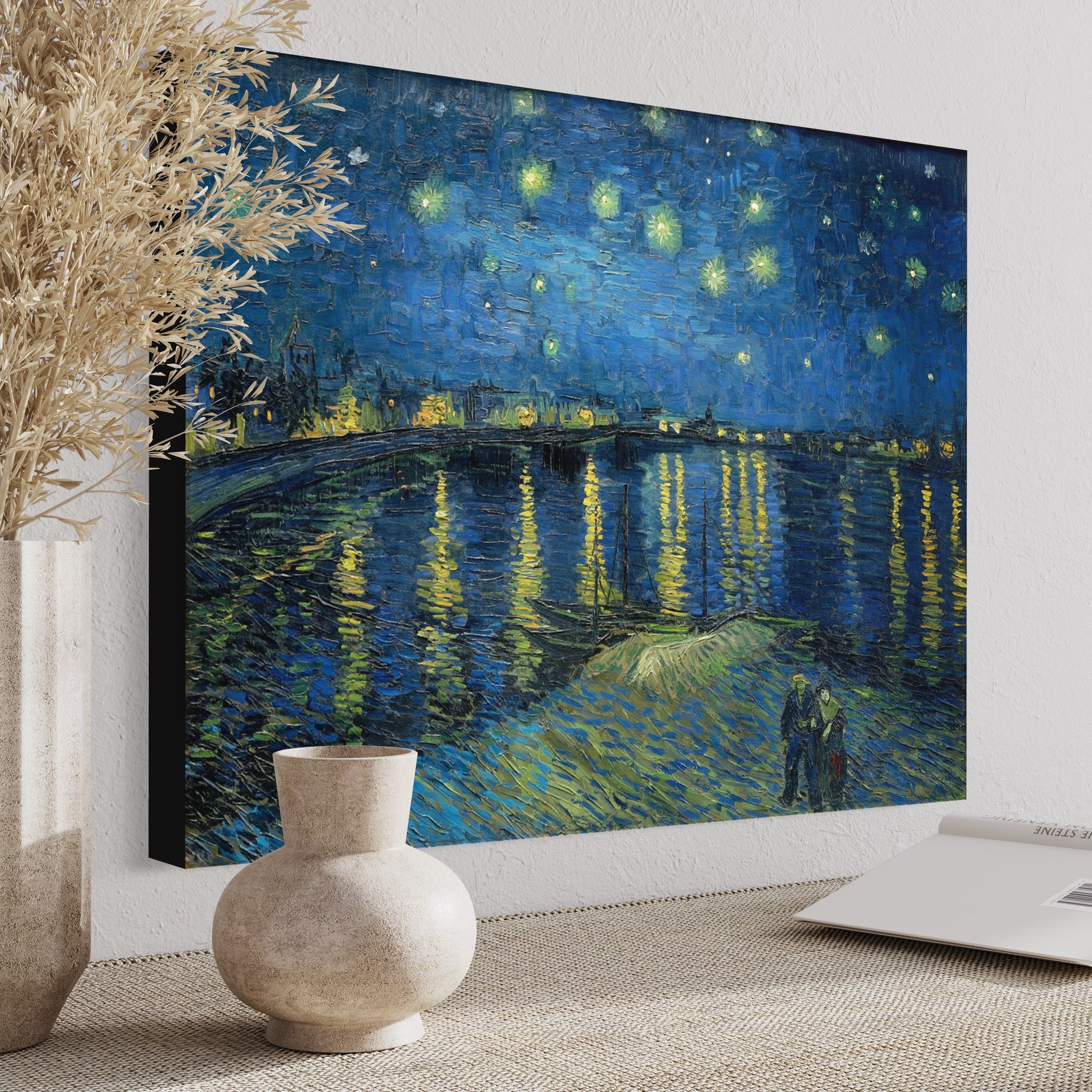 Starry Night Over the Rhone Vincent Van Gogh 100% Hand Painted Art. Blue Surf Art