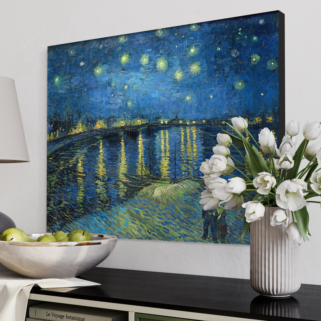 Starry Night Over the Rhone Vincent Van Gogh 100% Hand Painted Art. Blue Surf Art
