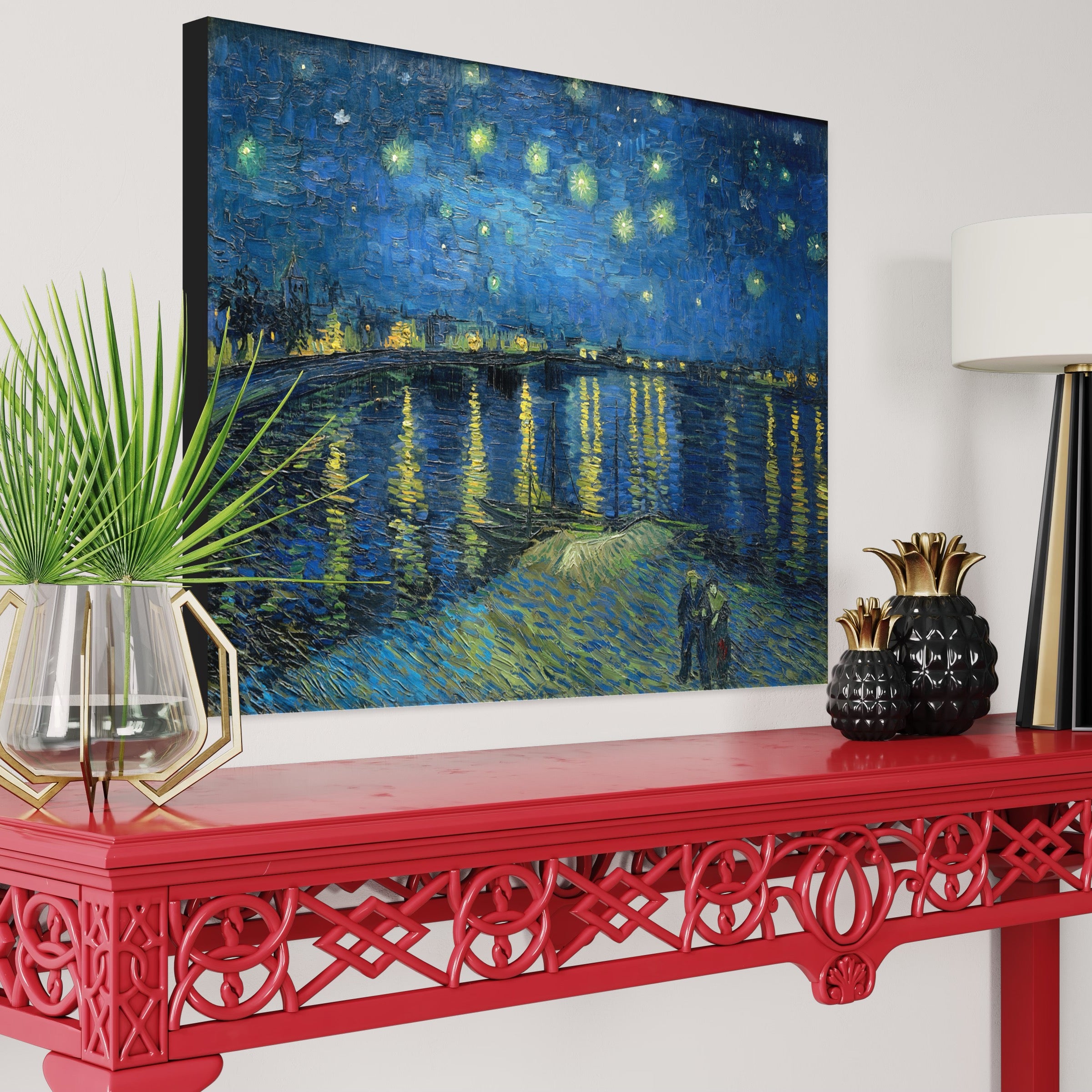Starry Night Over the Rhone Vincent Van Gogh 100% Hand Painted Art. Blue Surf Art