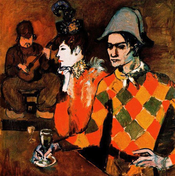 At "Lapin Agile" (Harlequin with Glass) painting by Pablo Picasso's Blue Period