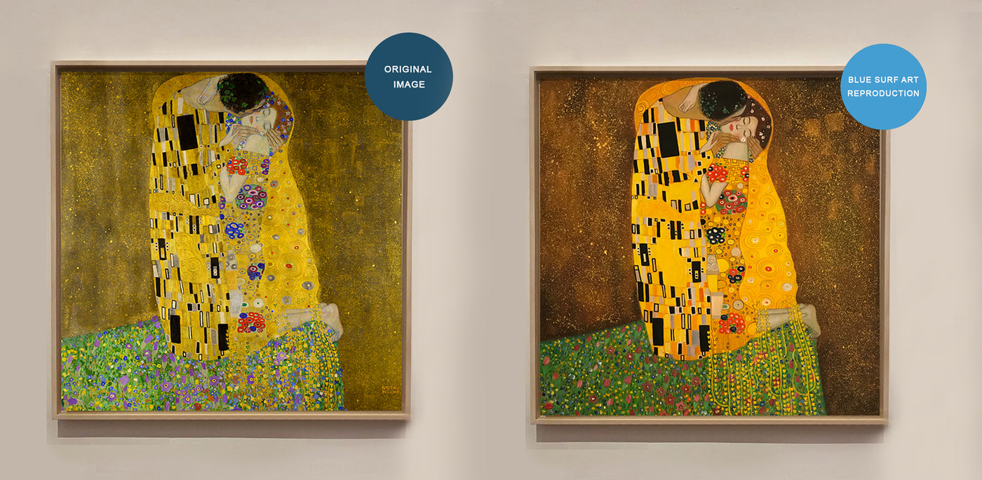 The kiss paintings comparison between original and reproduction from Blue Surf Art