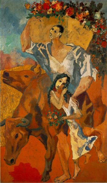 Composition "Peasants" painting by Pablo Picasso's Rose Period