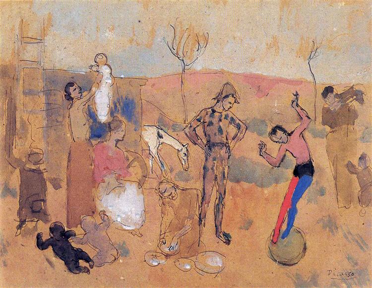 Family of jugglers painting by Pablo Picasso's Blue Period