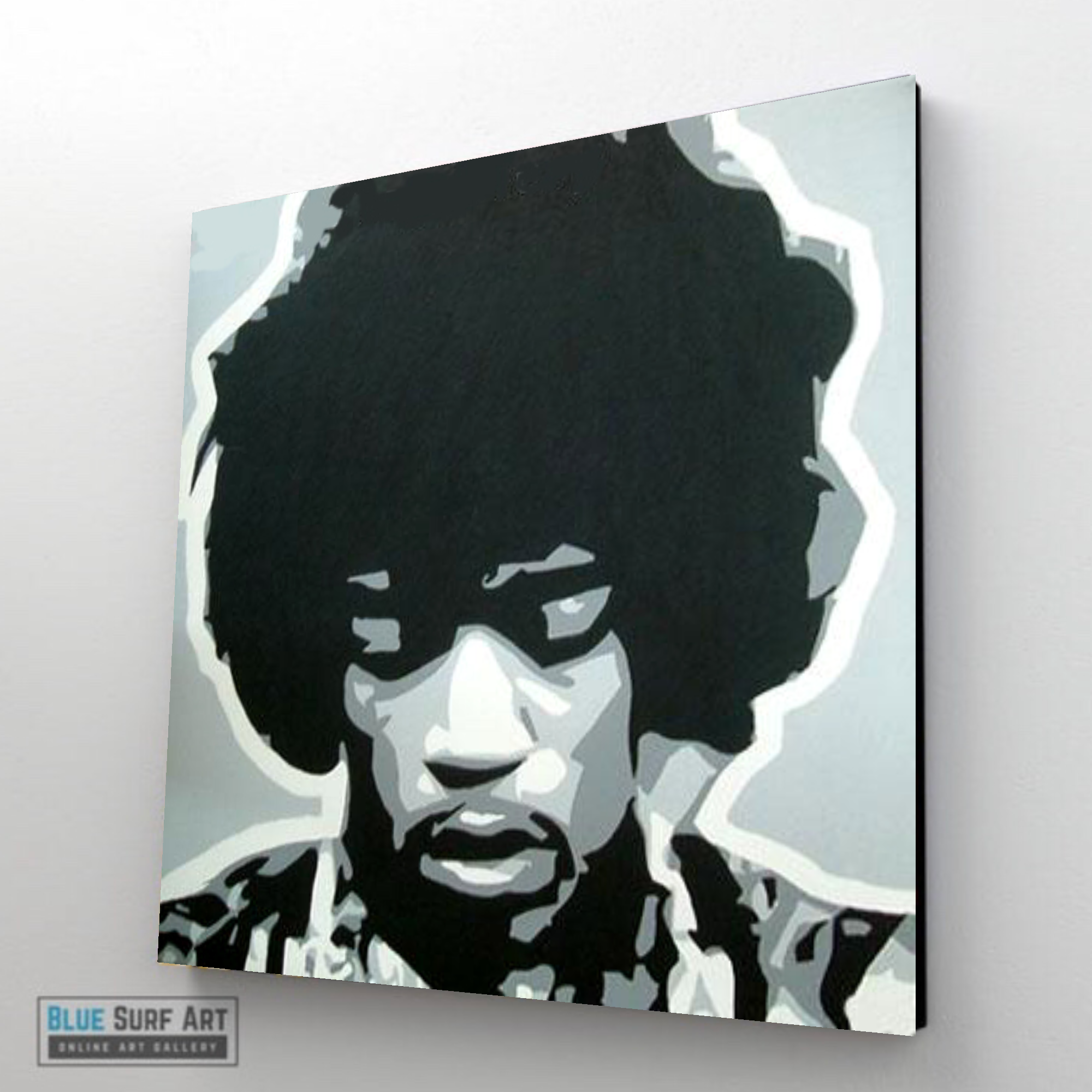 Jimi Hendrix Wall Art Pop Art Original 100% Hand Painted Art. Blue Surf Art