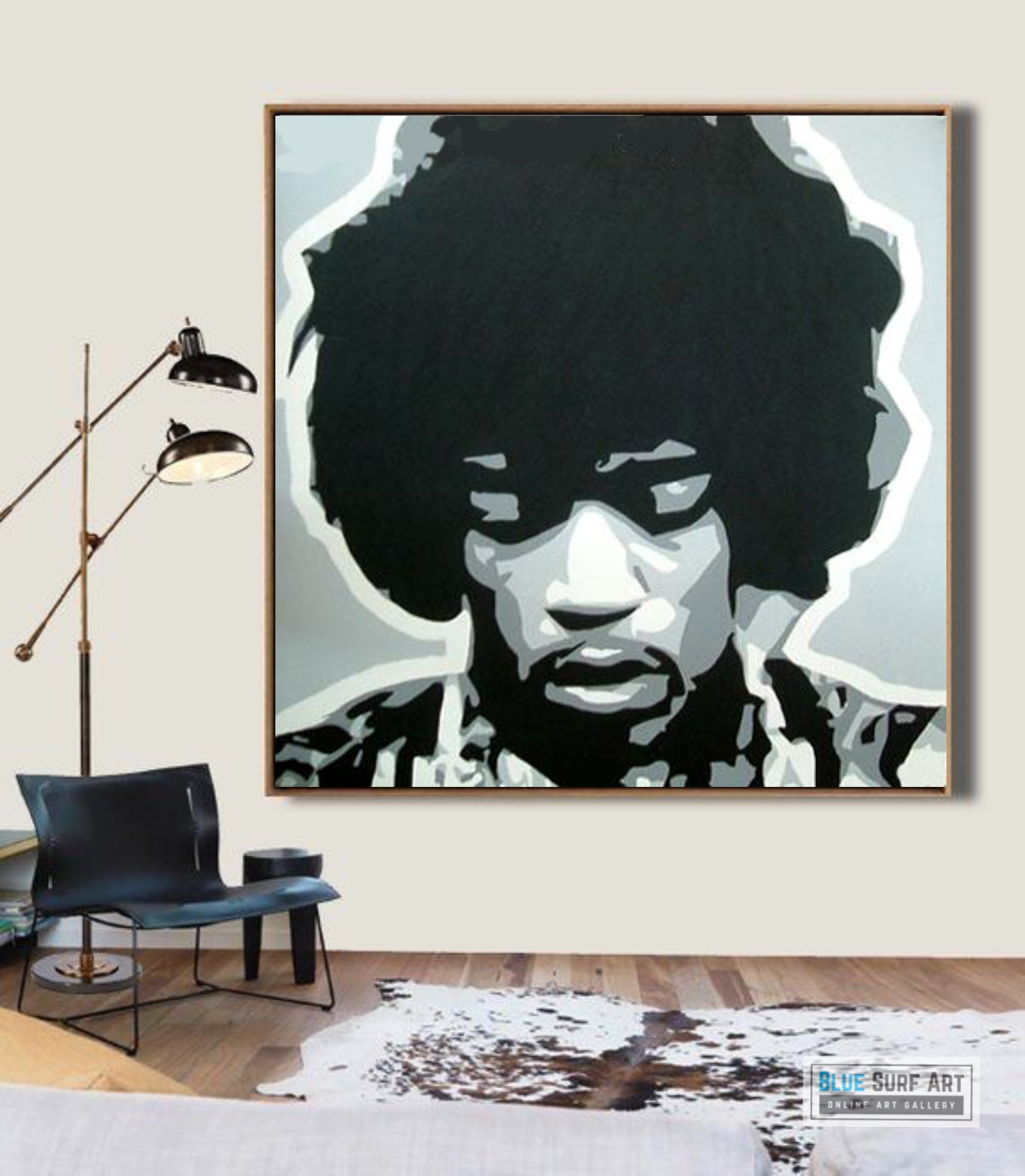 Jimi Hendrix Wall Art Pop Art Original 100% Hand Painted Art. Blue Surf Art