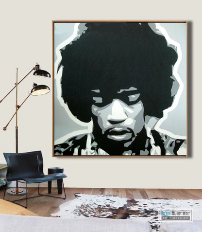 Jimi Hendrix Wall Art Pop Art Original 100% Hand Painted Art. Blue Surf Art