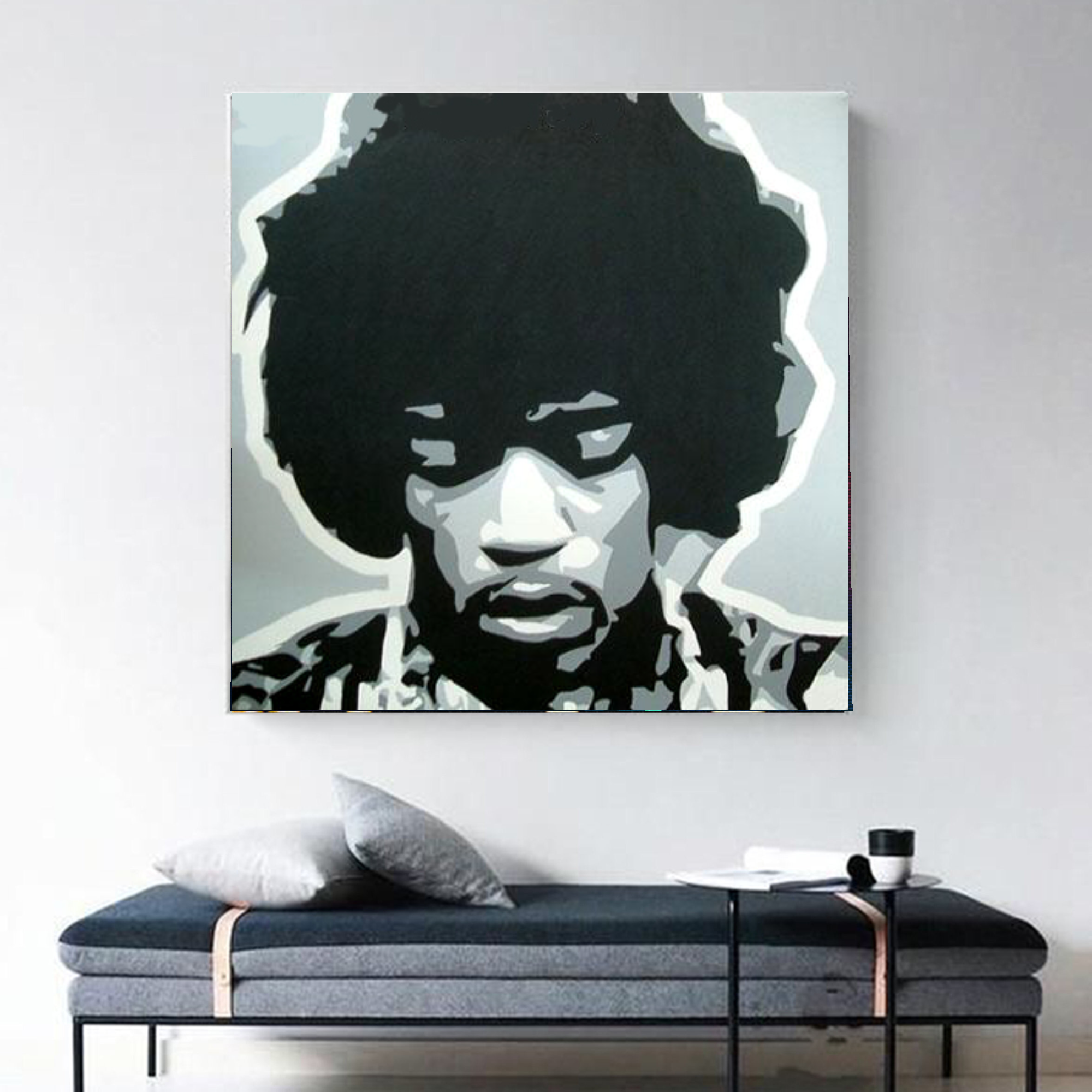 Jimi Hendrix Wall Art Pop Art Original 100% Hand Painted Art. Blue Surf Art
