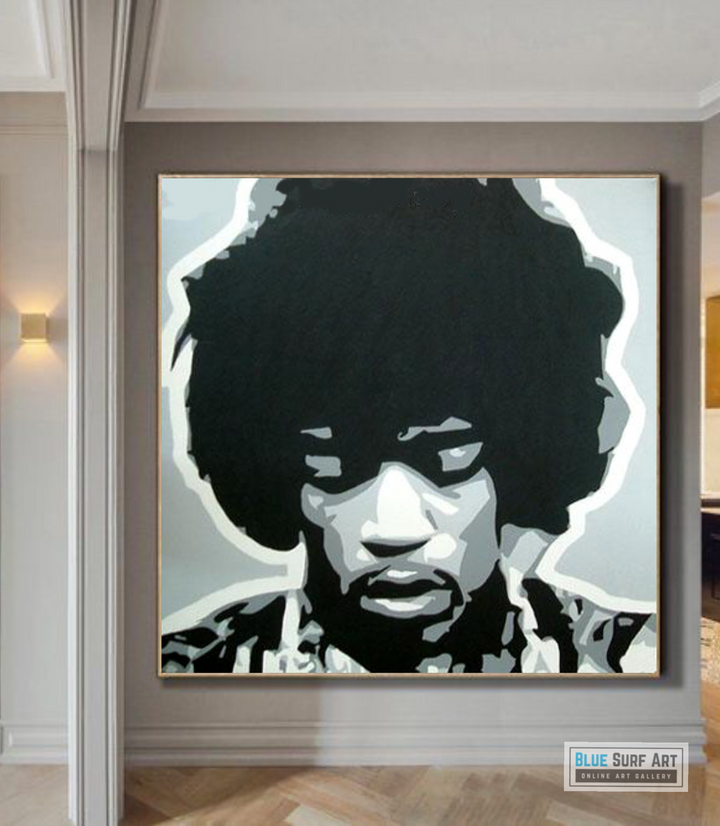 Jimi Hendrix Wall Art Pop Art Original 100% Hand Painted Art. Blue Surf Art
