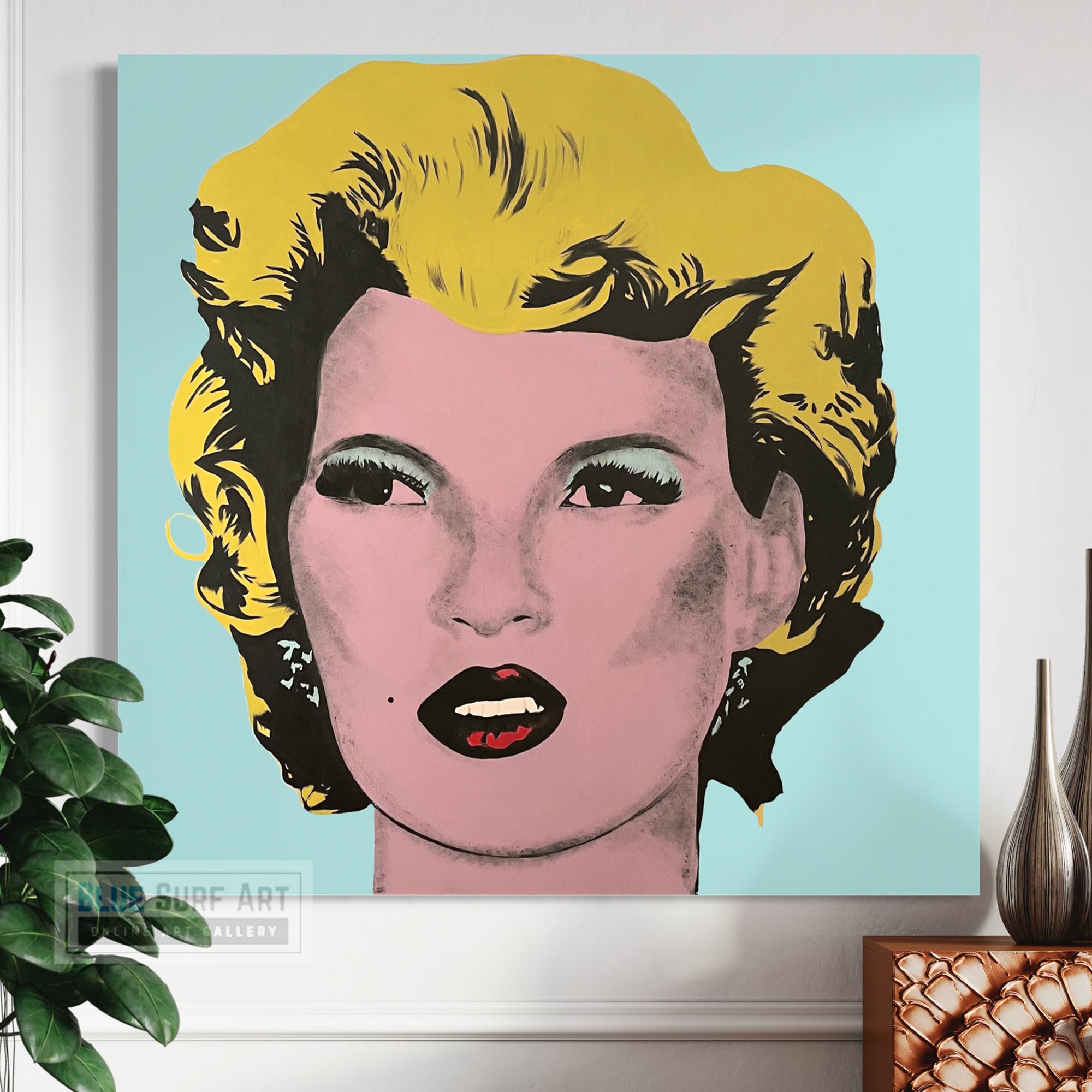 Kate Moss Banksy Street Art for Sale Original Oil on Canvas – Blue