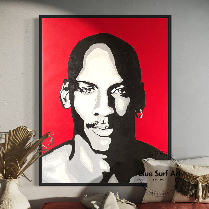 Michael Jordan Pop Art Painting Red Background Hand-Painted Wall Art