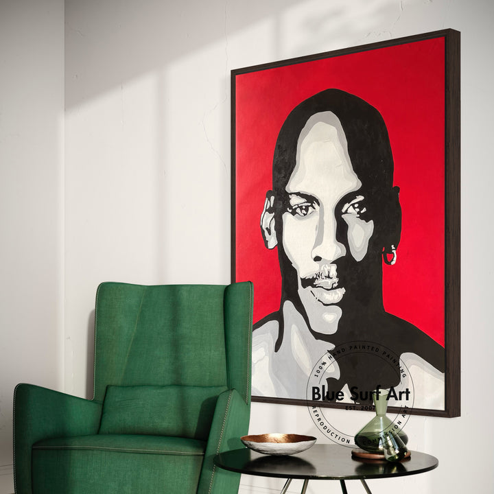 Michael Jordan Pop Art Painting Red Background Hand-Painted Wall Art