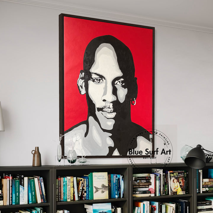 Michael Jordan Pop Art Painting Red Background Hand-Painted Wall Art