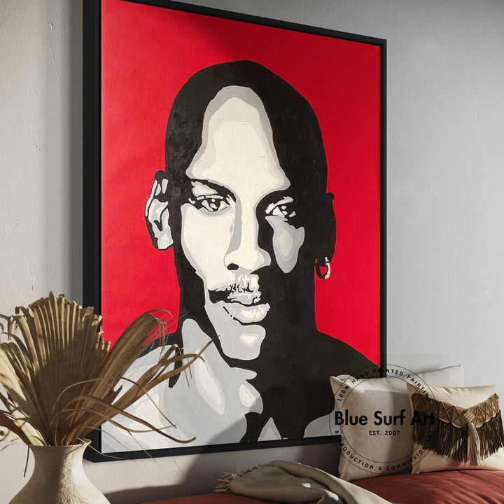 Michael Jordan Pop Art Painting Red Background Hand-Painted Wall Art