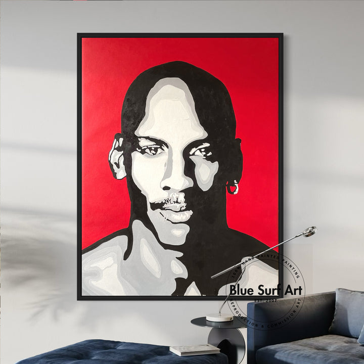 Michael Jordan Pop Art Painting Red Background Hand-Painted Wall Art