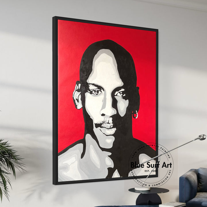 Michael Jordan Pop Art Painting Red Background Hand-Painted Wall Art