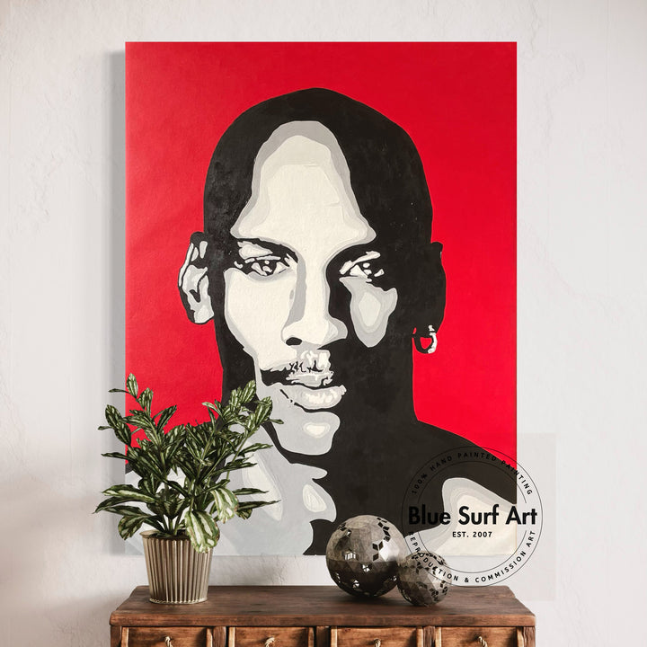 Michael Jordan Pop Art Painting Red Background Hand-Painted Wall Art