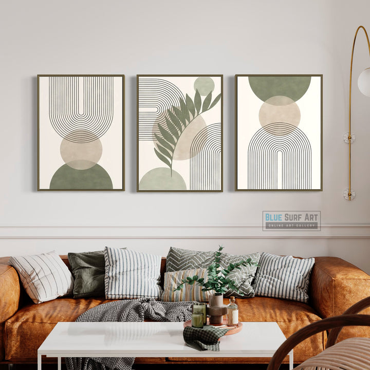 A Minimalist Abstract Masterpiece Print Set Wall Art Print Decor Sage Colour Tone. Blue Surf Art