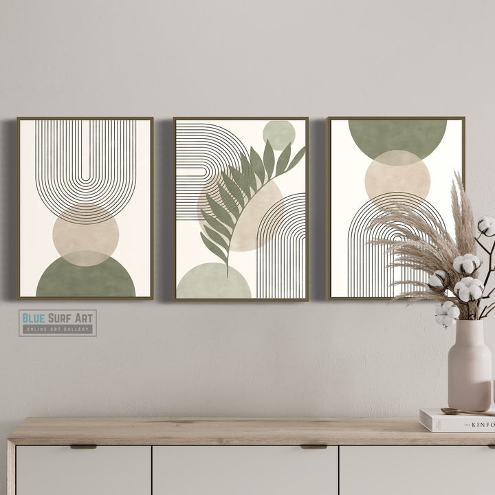 A Minimalist Abstract Masterpiece Print Set Wall Art Print Decor Sage Colour Tone. Blue Surf Art