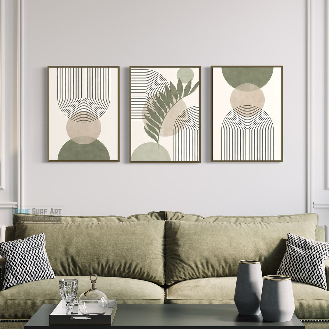 A Minimalist Abstract Masterpiece Print Set Wall Art Print Decor Sage Colour Tone. Blue Surf Art