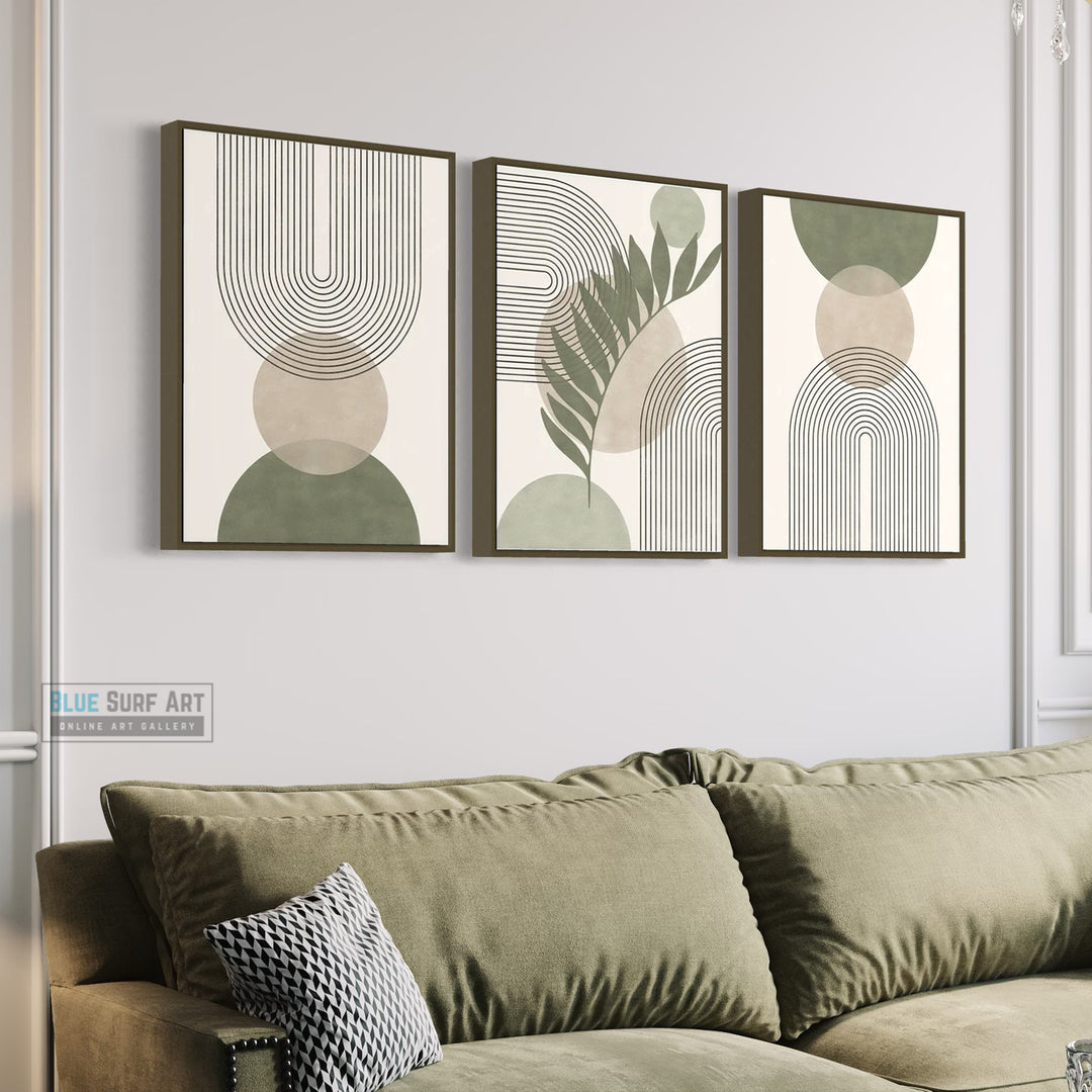 A Minimalist Abstract Masterpiece Print Set Wall Art Print Decor Sage Colour Tone. Blue Surf Art