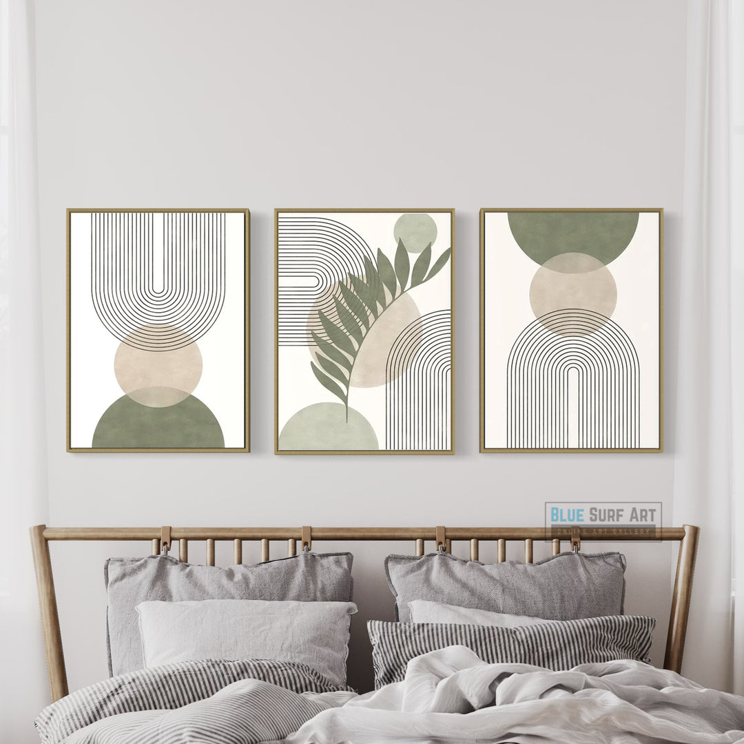 A Minimalist Abstract Masterpiece Print Set Wall Art Print Decor Sage Colour Tone. Blue Surf Art