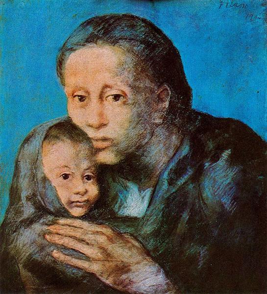 Mother and son with handkerchief by Pablo Picasso's Blue Period