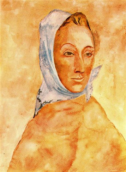 Portrait of Fernande Olivier in headscarves painting by Pablo Picasso's Rose Period