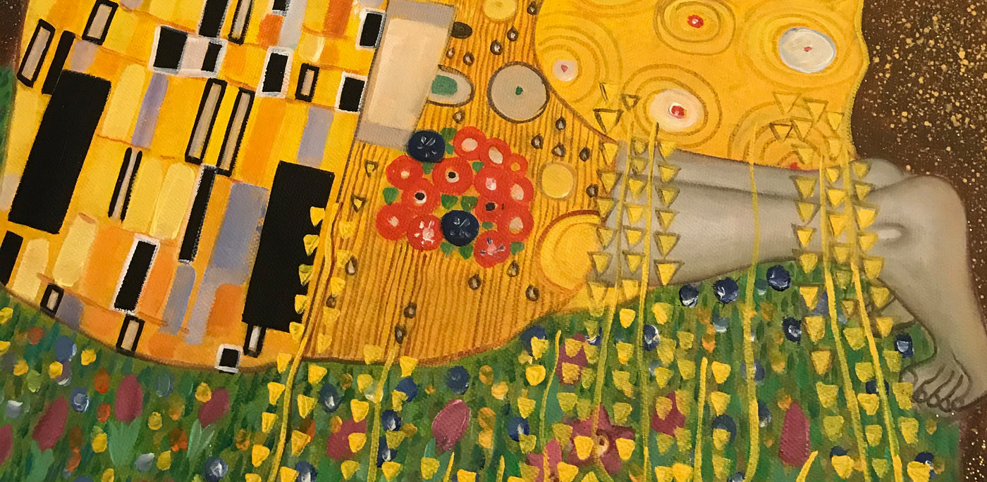 The details of the kiss painting reproduction by Blue Surf Art