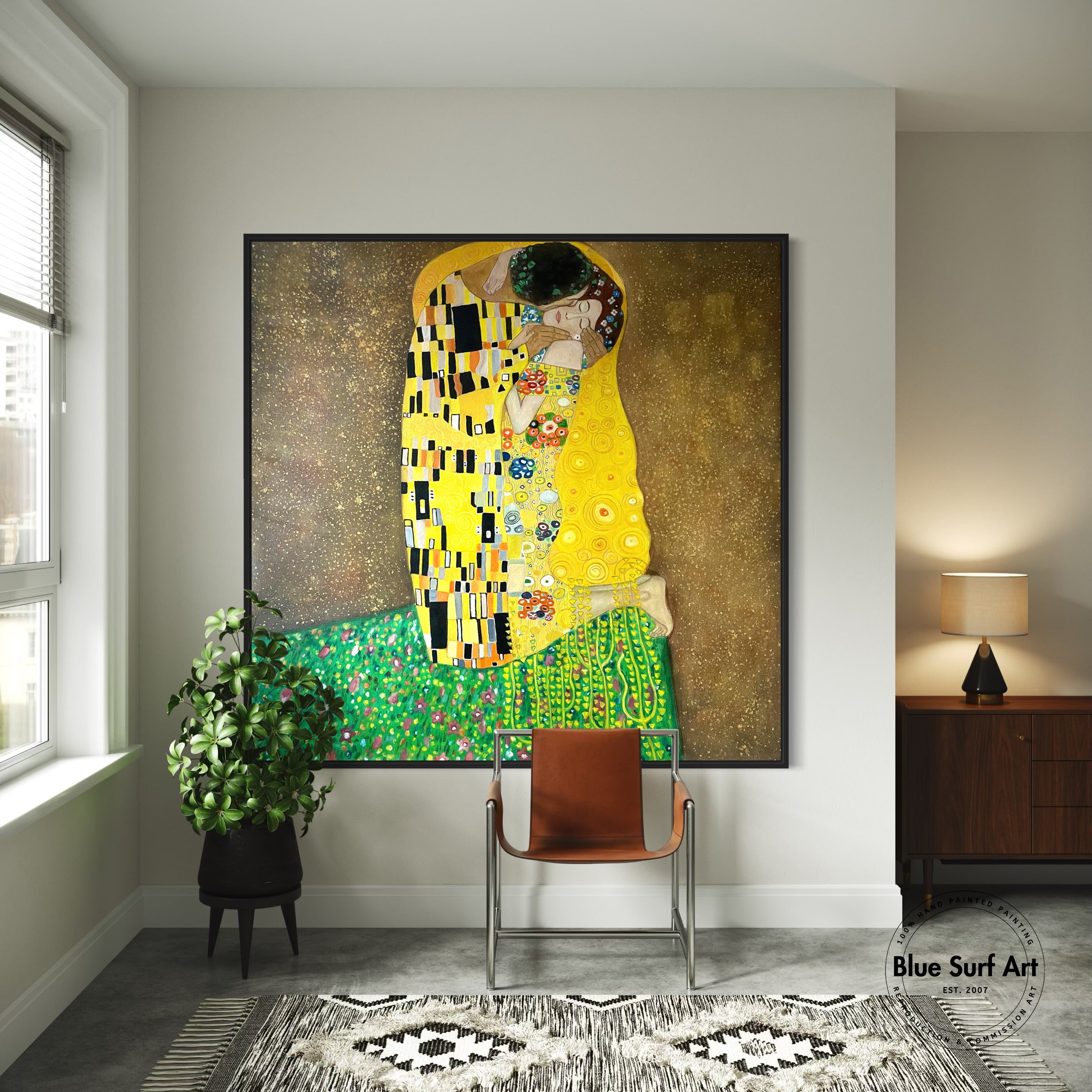 Museum-quality oil painting reproduction of Klimt’s The Kiss