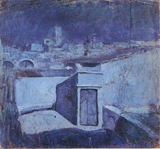 The roofs of Barcelona in the moonlight painting Picasso's Blue Period