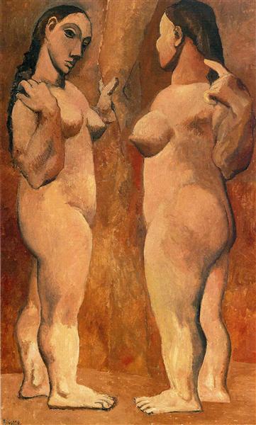 Two nude women painting by Pablo Picasso's Rose Period