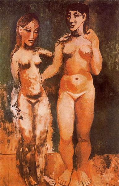 Two nude women painting by Pablo Picasso's Rose Period