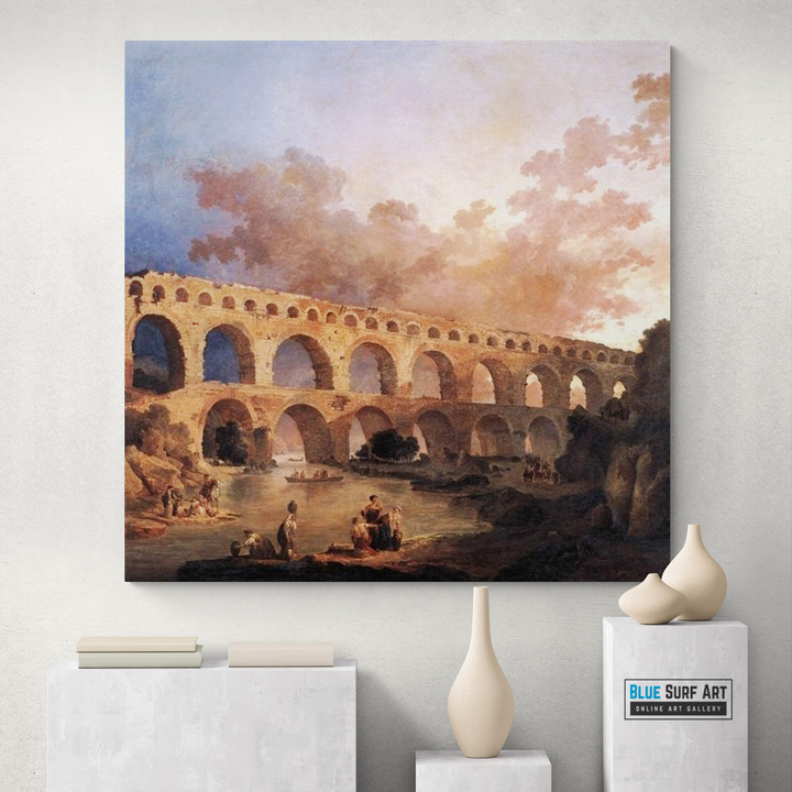 The Pont du Gard by Hubert Robert, reproduction painting by blue surf art