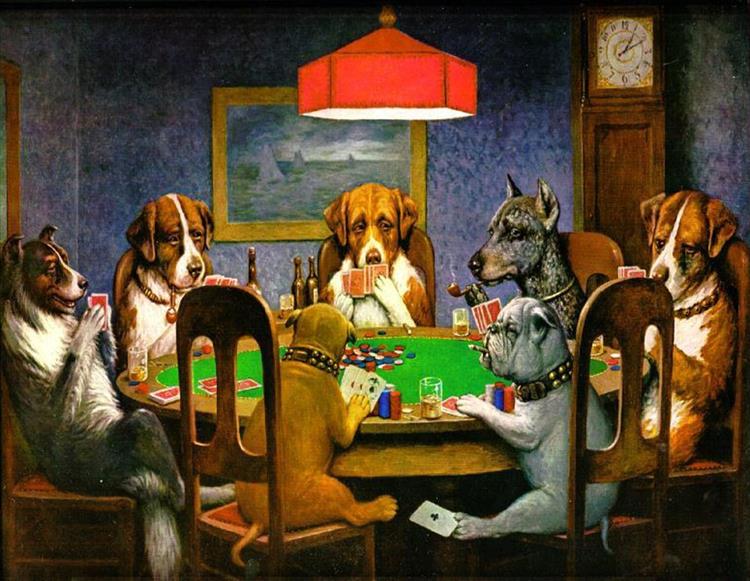 A Friend in Need (Dogs playing poker series) by Cassius Marcellus Coolidge